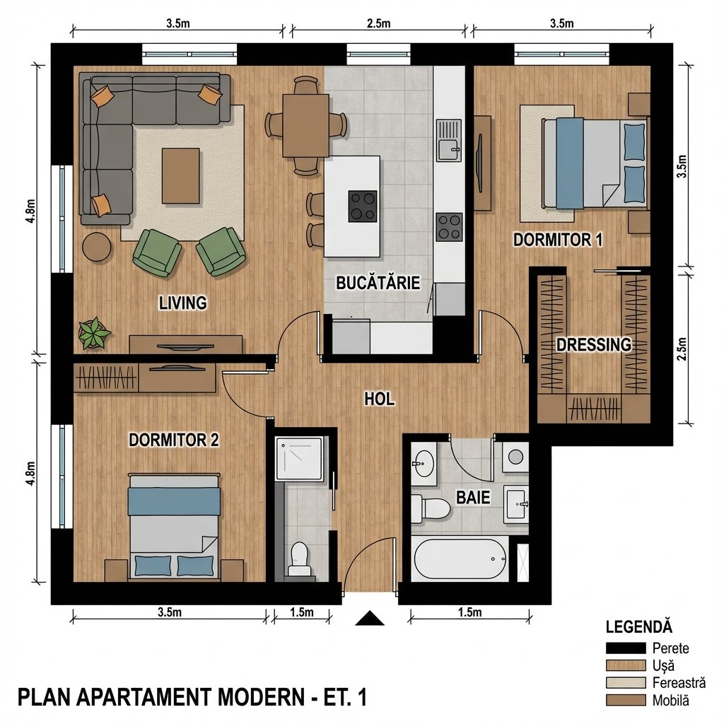 Plan 2D color mobilat
